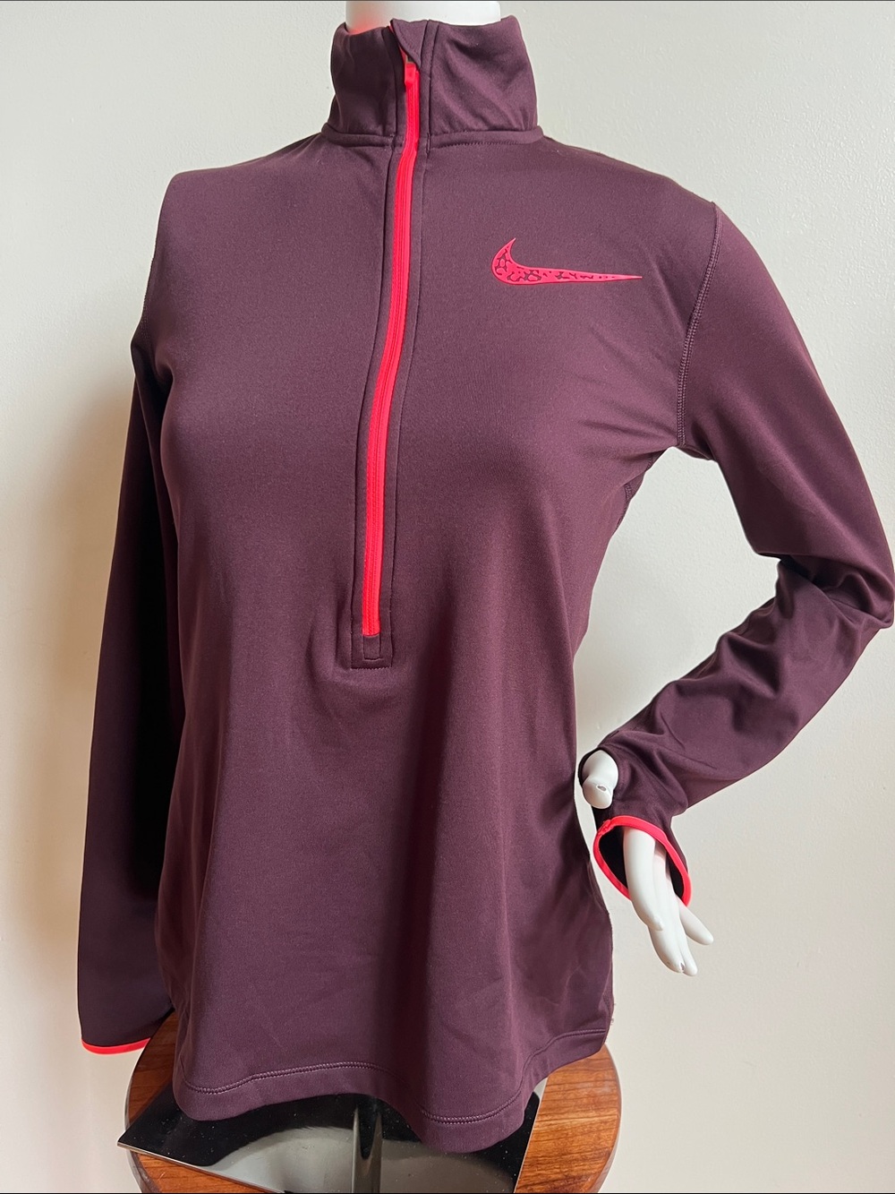 Nike Women's Burgundy Quarter-Zip Pullover with Pink Accents